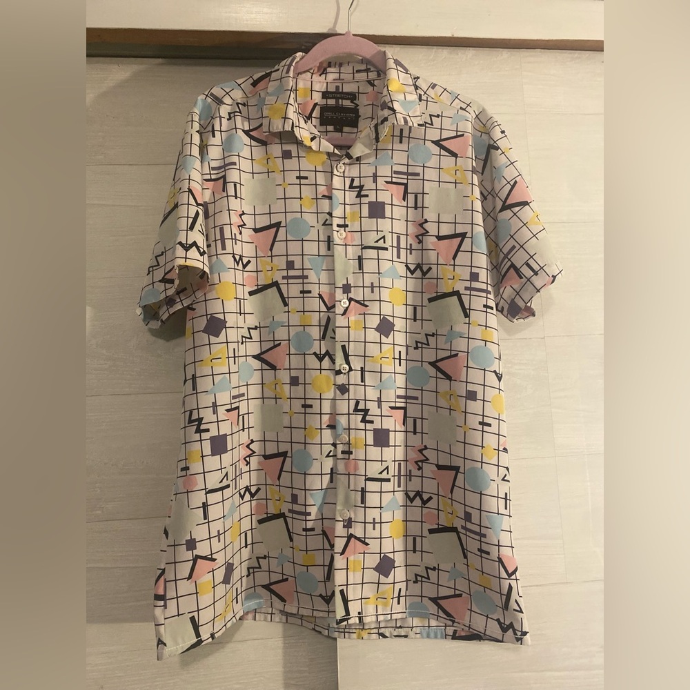 80s -90s Inspired Geometric Patterned Men's Shirt Saved By The Bell Style